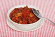 homestyle chili with a spoon