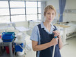 Janitor cleaning hospital room