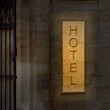 Illuminated old hotel