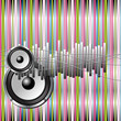 Colorful musical theme background over striped pattern