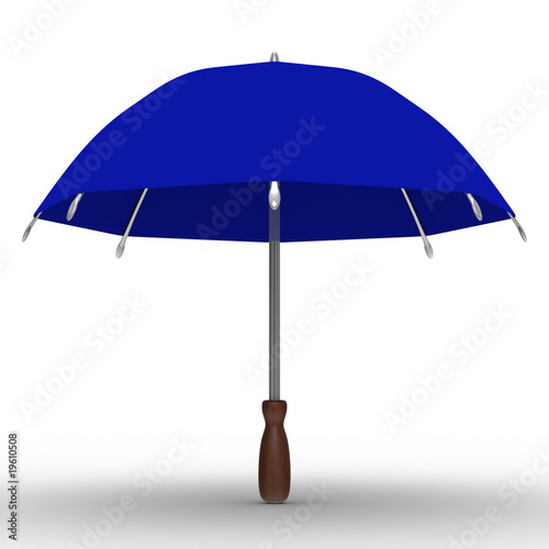 Illustration: blue umbrella on white background. Isolated 3D image blue umbrella on white background. Isolated 3D image