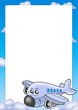 Illustrazione: Frame with cute airplane and clouds Frame with cute airplane and clouds