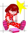 Illustration of girl drawing the picture with book and star