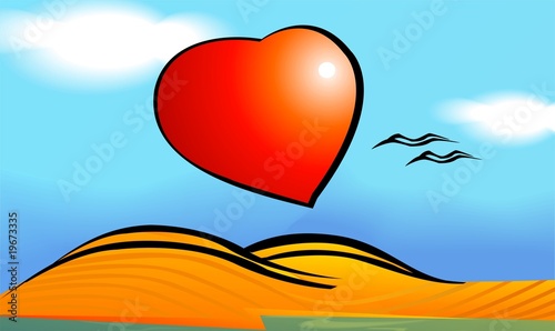 Illustration: Illustration of bird flying in the sky with love symbols Illustration of bird flying in the sky with love symbols