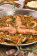 Spanish cuisine. Seafood spaghetti casserole. Fideua.