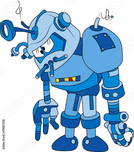 ベクター: Vector illustration of broken blue robot character点 Vector illustration of broken blue robot character