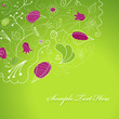 Purple green illustration with flowers.