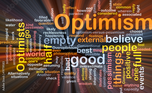 Illustration: Optimism word cloud glowing Optimism word cloud glowing