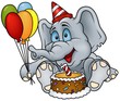 Elephant Happy Birthday - detailed colored illustration