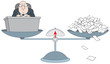 Vector: Bureaucrat on the scales with the pile of paper Bureaucrat on the scales with the pile of paper