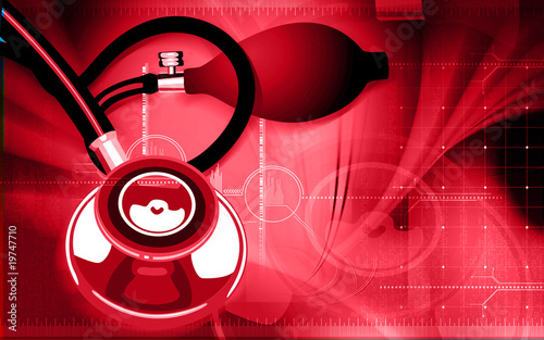 Illustration: Illustration of a stethoscope in blue background Illustration of a stethoscope in blue background