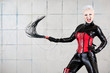 Girl in fetish suit. Famous fetish model Agna Devi
