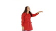 Young beautiful woman play outside in autumn