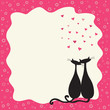 Two cats in love in a retro frame