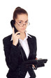 Young business woman calling by phone  isolated on white