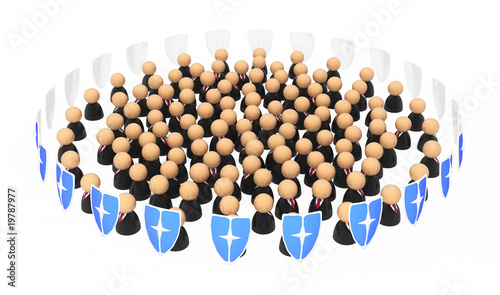 Illustration: Business Symbols, Shielded Crowd Business Symbols, Shielded Crowd
