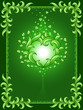 green background with floral frame and heart