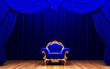 blue velvet curtain and chair