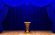 blue velvet curtain and Pedestal