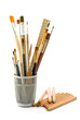 Glass with accessories to drawing and pencils