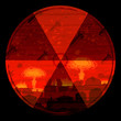 Radiation hazard warning sign against nuclear war background