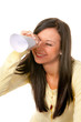 Woman with binoculars looking for the future