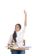 ethnic Indian schoolgirl raised hand in class