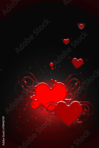 Coeurs rouges sur fond lumineux noir