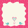 Two birds and heart flower in a retro frame