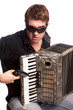 Male with accordion and gun