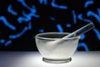 Crystal mortar and pestle at laboratory