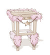 Comic wooden chair decorated with pink furs Comic wooden chair decorated with pink furs