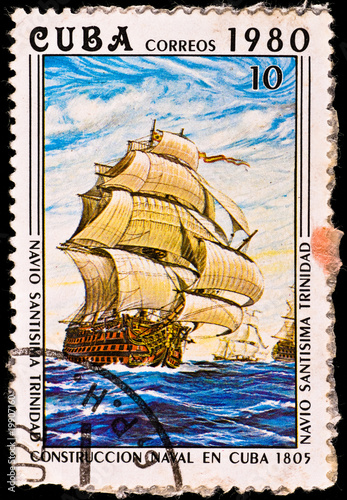 Photo: postage stamp shows battleship "Santisima Trinidad" postage stamp shows battleship "Santisima Trinidad"