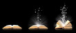 Open book magic on black Open book magic on black