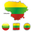 vector flag of lithuania in map and web buttons shapes