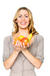 Blonde Frau mit Obst in den Händen Blonde Frau mit Obst in den Händen