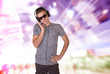 Handsome man over abstract  background
