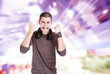 Handsome man over abstract  background