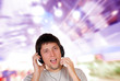 Handsome man over abstract  background