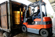 Forklift in warehouse