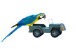isolated parrot on a toy car