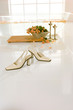 Schuhe,Damenschuhe auf weiss mit Rosen