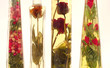 Essential rose oils in bottles