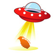 Hand grenade icon on retro flying saucer UFO Hand grenade icon on retro flying saucer UFO