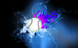 Tennis ball with tail of fire on the move