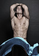 Model with blue textile
