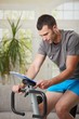 Man training on stationary bike