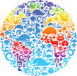 Globe outline made from birds, animals and flowers icons Globe outline made from birds, animals and flowers icons