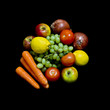 fruit and vegetables on black background