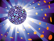 Sparkling disco ball on blue light burst background